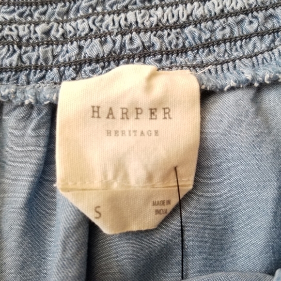 Harper Heritage Small Blue Chambray Smocked Top - Picture 3 of 11